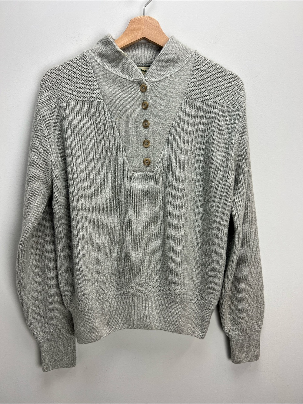 Vintage L.L. Bean Henley Sweater Gray Knit Womens Medium Fisherman